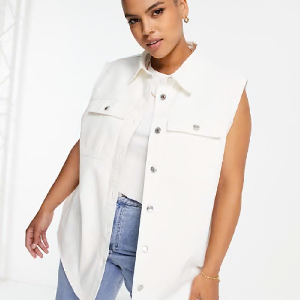 Asos Curve Oversized White Denim Vest Size 18 (US)